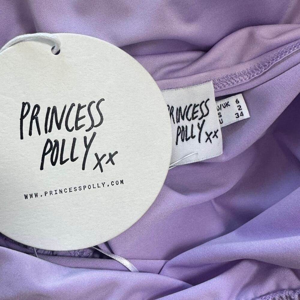 Princess Polly Penelope Drawstring Halter Mini Dress Lilac Ruched US 2 AU 6 NWT - Picture 6 of 10